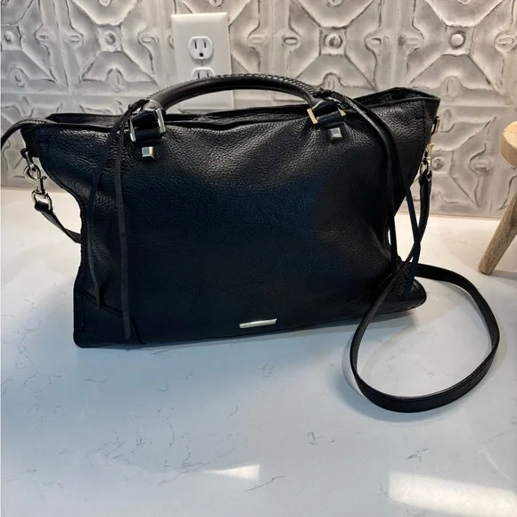 Rebecca Minkoff Sleek Black Leather Shoulder Bag with Strap - Picture 2 of 10